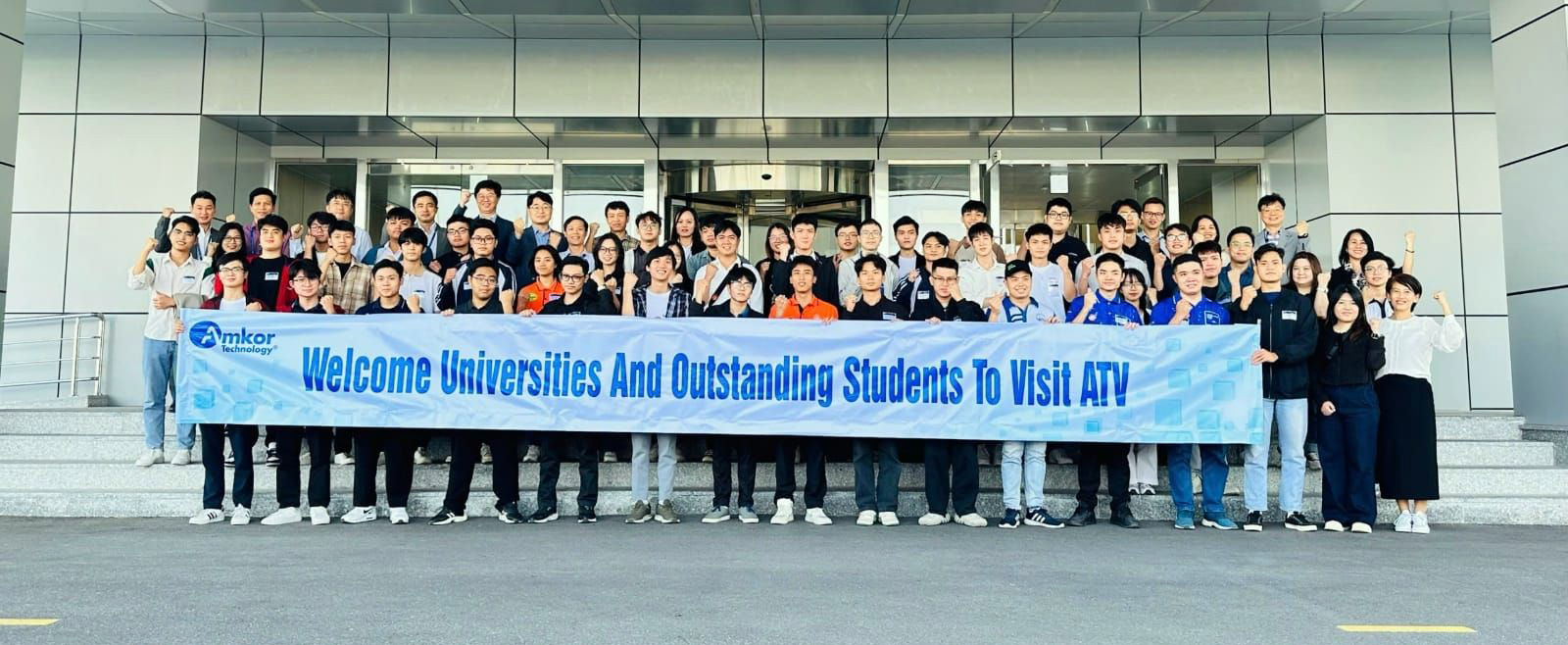 SEMIExpo Vietnam 2024 Visit to ATV - Students Outside Holding Banner